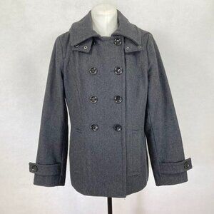 Calvin Klein Wool Blend Gray Double Breasted Peacoat Coat With Hood 8